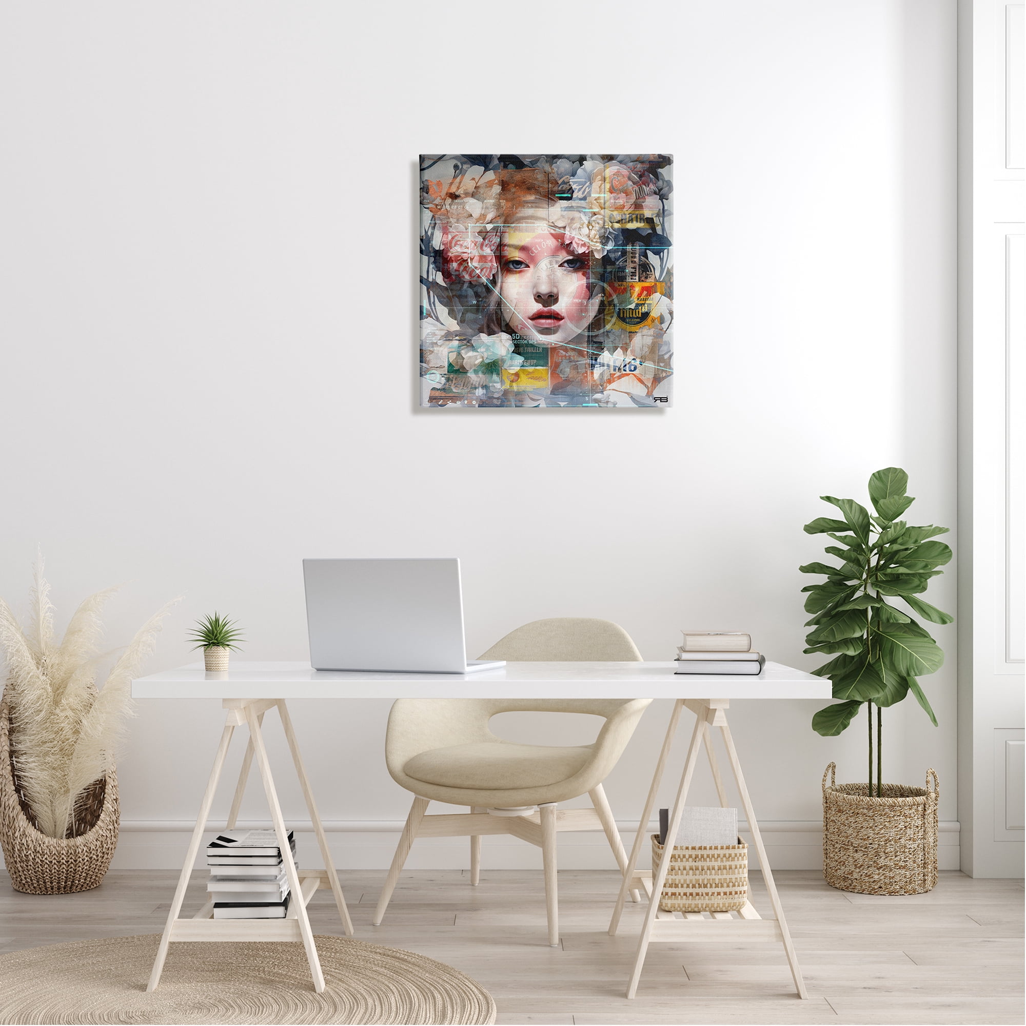 Stupell Industries Abstract Floral Girl Collage Abstract Painting Gallery Wrapped Canvas Art Print Wall Art, 24 x 24