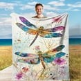 thumbnail image 5 of Vibrant Watercolor Dragonfly Blanket: Soft Fleece, Animal Theme, All Seasons, 65" x 165cm, 5 of 6