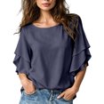 thumbnail image 2 of IUYRTFE Women's Crew Neck Batwing Sleeve Top Loose Fit Casual Summer Blouse, 2 of 5