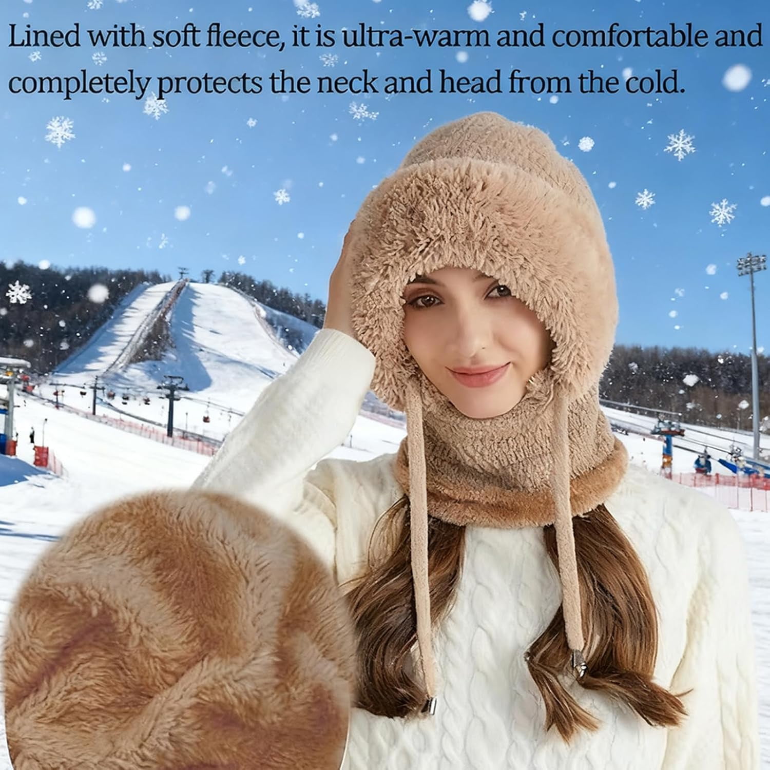 3 in 1 Beanie Hat with Scarf and Mask, 3 in 1 Beanie Hat for Women, Knitted Ski Scarf and Mask Set, Balaclava Hats
