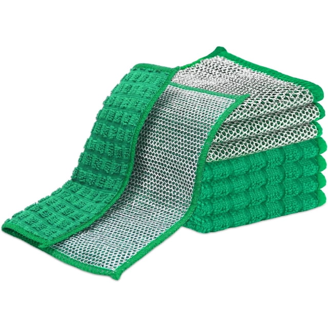 Sayene Dish Rags for Washing Dishes 8 Pack Multipurpose Wire Miracle Cleaning Coths Non-Scratch Wire Dishwashing Rag Lint Free Microfiber Cleaning Cloth for Kitchen Windows (Green)