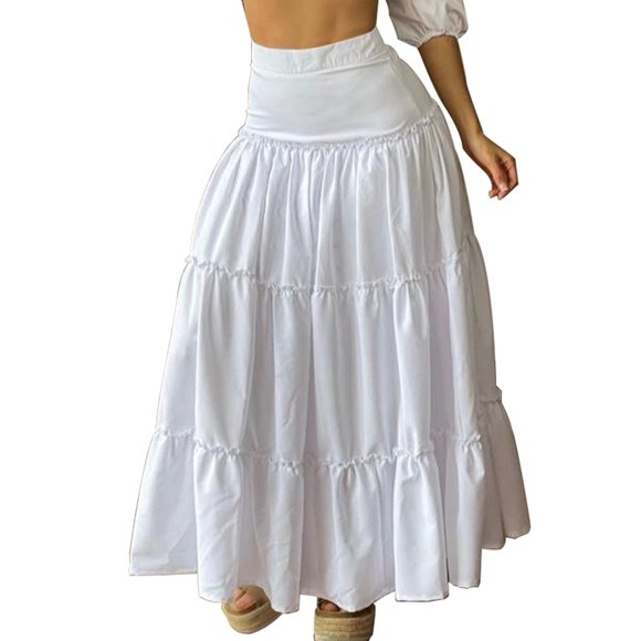 VONDA Women's Fashion High Waist Pleated Casual Solid Color Baggy Skirts