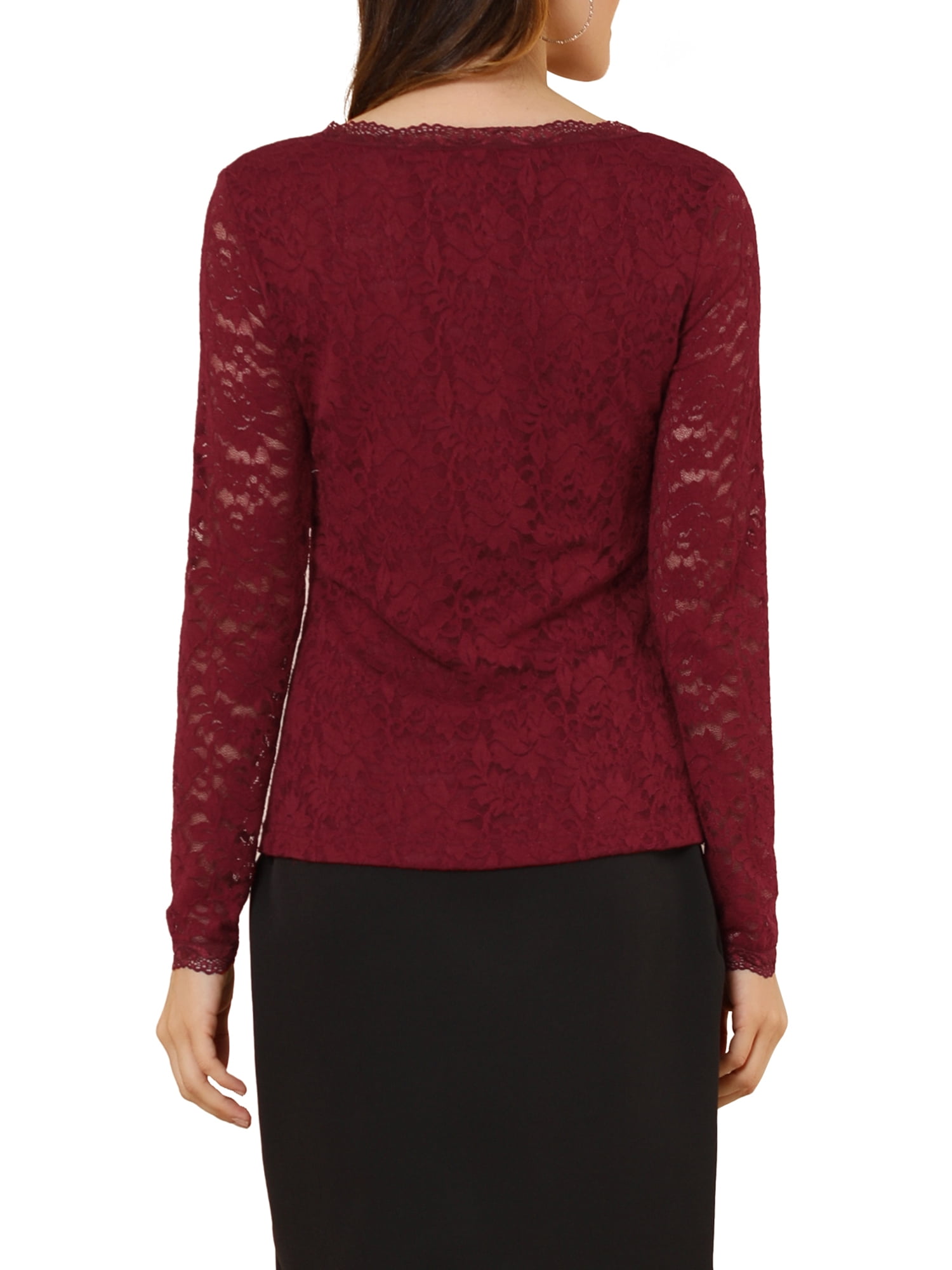 DARING DIVA Sheers Flower Embroidery Lace Top XL Burgundy