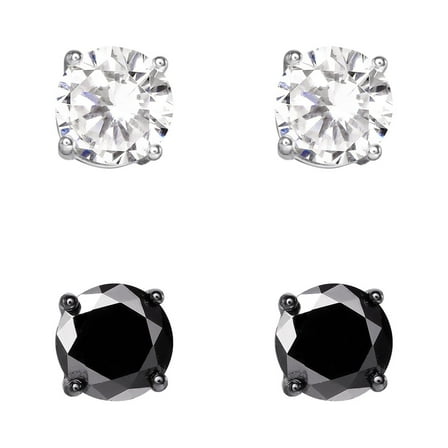 Brilliance Fine Jewelry Men's CZ Black and Clear Diamond Stud Earrings, 8mm