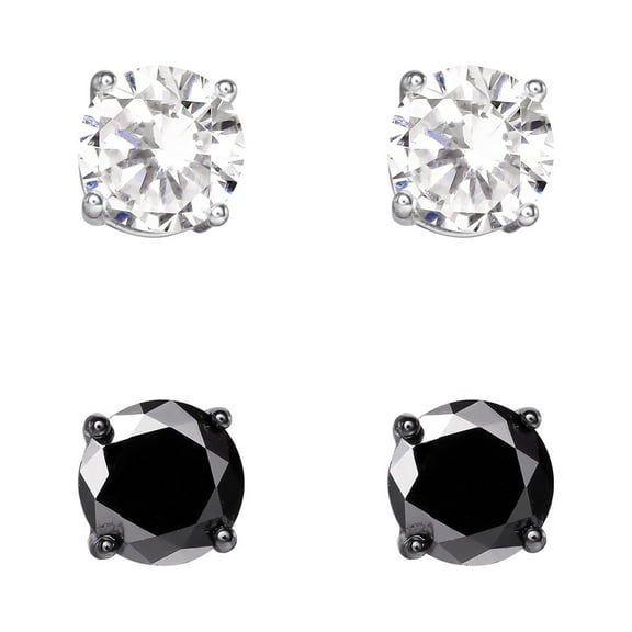 Brilliance Fine Jewelry Men's CZ Black and Clear Diamond Stud Earrings, 8mm