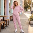 thumbnail image 5 of Dwellite Women's 2 Piece Outfits Fall Sweatsuits Oversized Hoodies Wide Leg Sweatpants Tracksuits Lounge Matching Sets Light pink L, 5 of 6