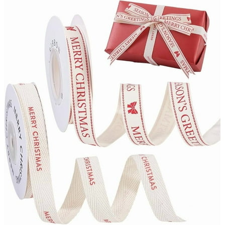 20 Yards Natural Cotton Ribbon 5/8 Inch Floral White Merry Christmas Ribbons Natural Twill Tape Cotton Ribbon