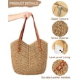 thumbnail image 4 of Bolsa de playa de paja Loiyadn, grande, para mujer, con cremallera, color caqui, 4 of 7