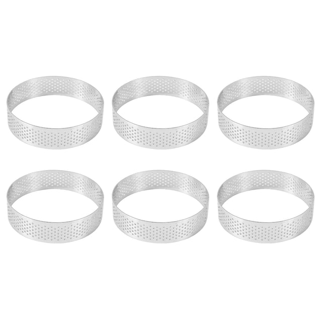 Paquete de 6 Anillos para tartas Yuxing molde para tartas perforado acero inoxidable plateado