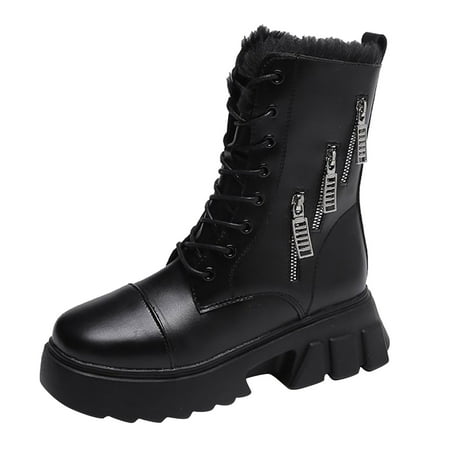 

Boots Clearance Juebong Thick-soled Women s Height-enhancing Mid-boots With Zipper And Velvet Warmth Wedges