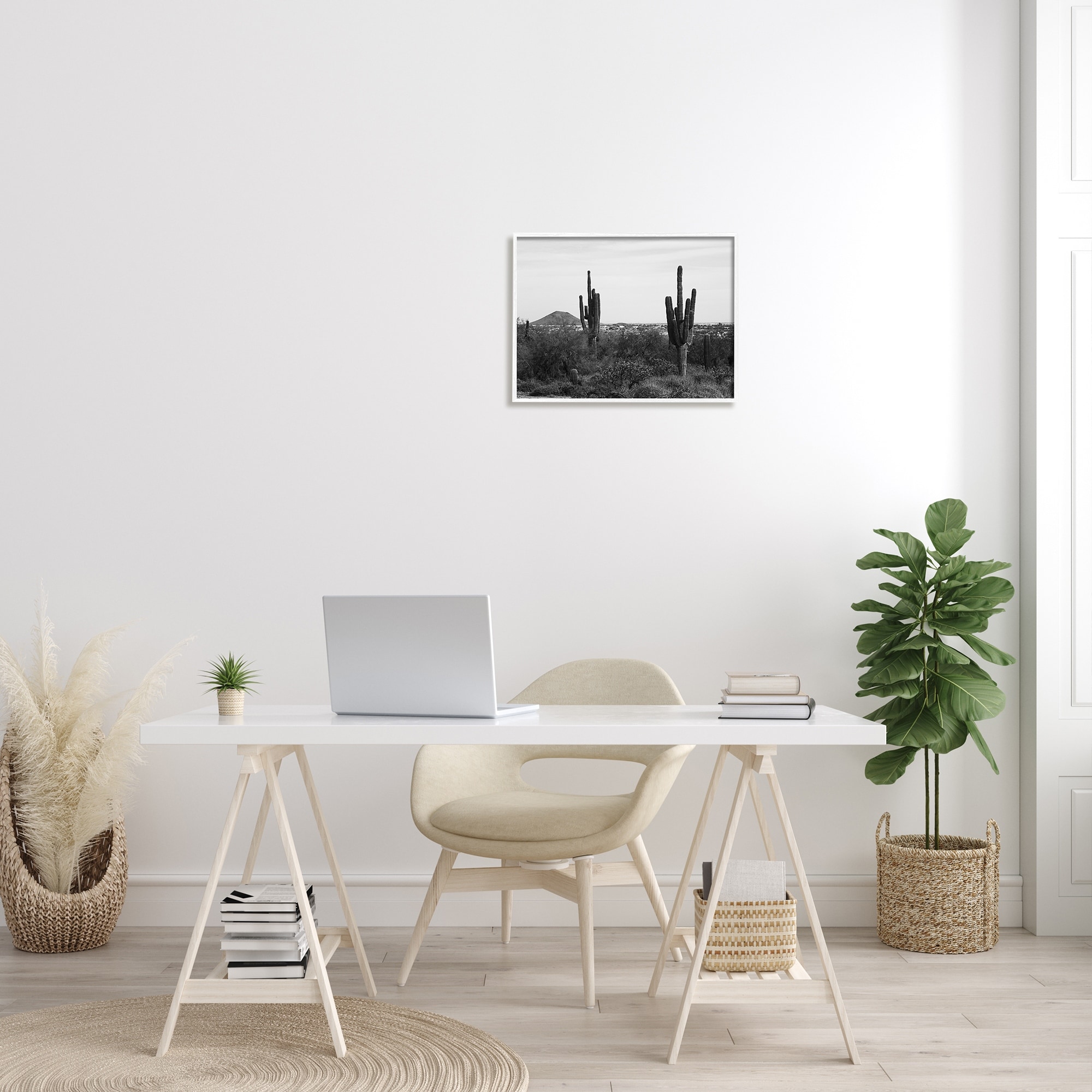 Stupell Industries Desert Cactus Arid Vegetation Monochrome Nature Photography Photograph White Framed Art Print Wall Art, Design by Graffitee Studios