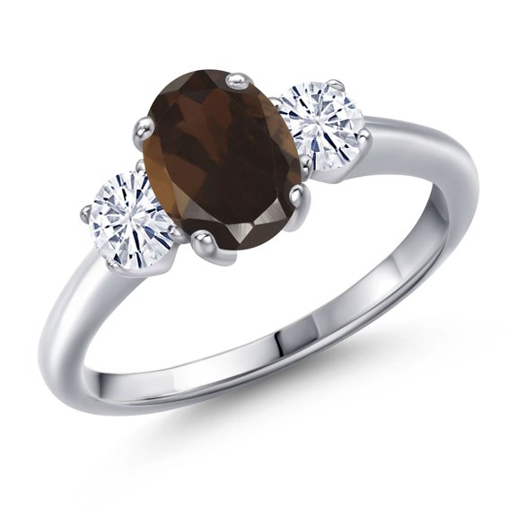 Gem Stone King 925 Sterling Silver Ring Smoky Quartz Moissanite (1.66 Cttw)