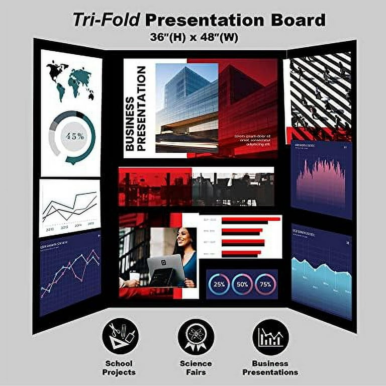 Black Tri-Fold Presentation Board 36 x 48 Corrugated Tabletop Display  Exhibition Board Lightweight and Portable with Smooth Surface Great for  School