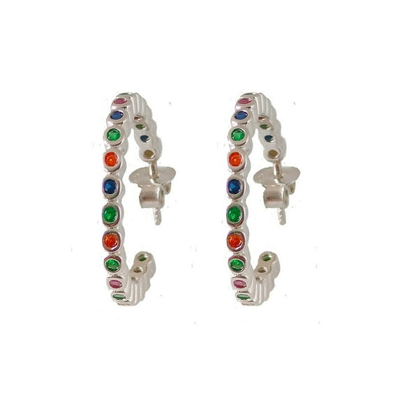Tibetan Silver Multi Sapphire Gemstone 925 Sterling Silver Hoop Earrings for Women Elegant Minimalistic Jewelry
