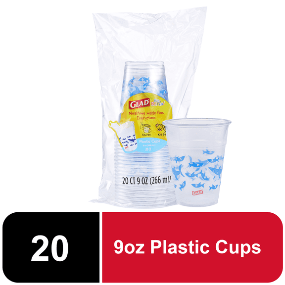 Glad For Kids 9oz Sharks Fun Disposable Plastic Cups, 20 Count