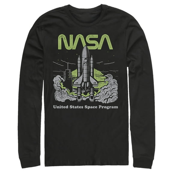 Men's NASA United States Space Program Vintage Poster Long Sleeve Shirt Black Small