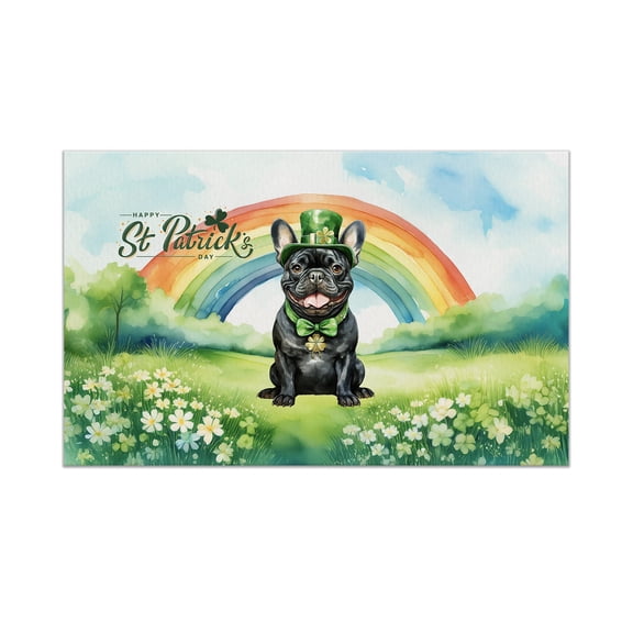 Happy St. Patrick’s Day French Bulldog with Green Hat Shamrocks Rainbow Doormat Dog Lover Gifts Indoor Outdoor Welcome Mat - 03007