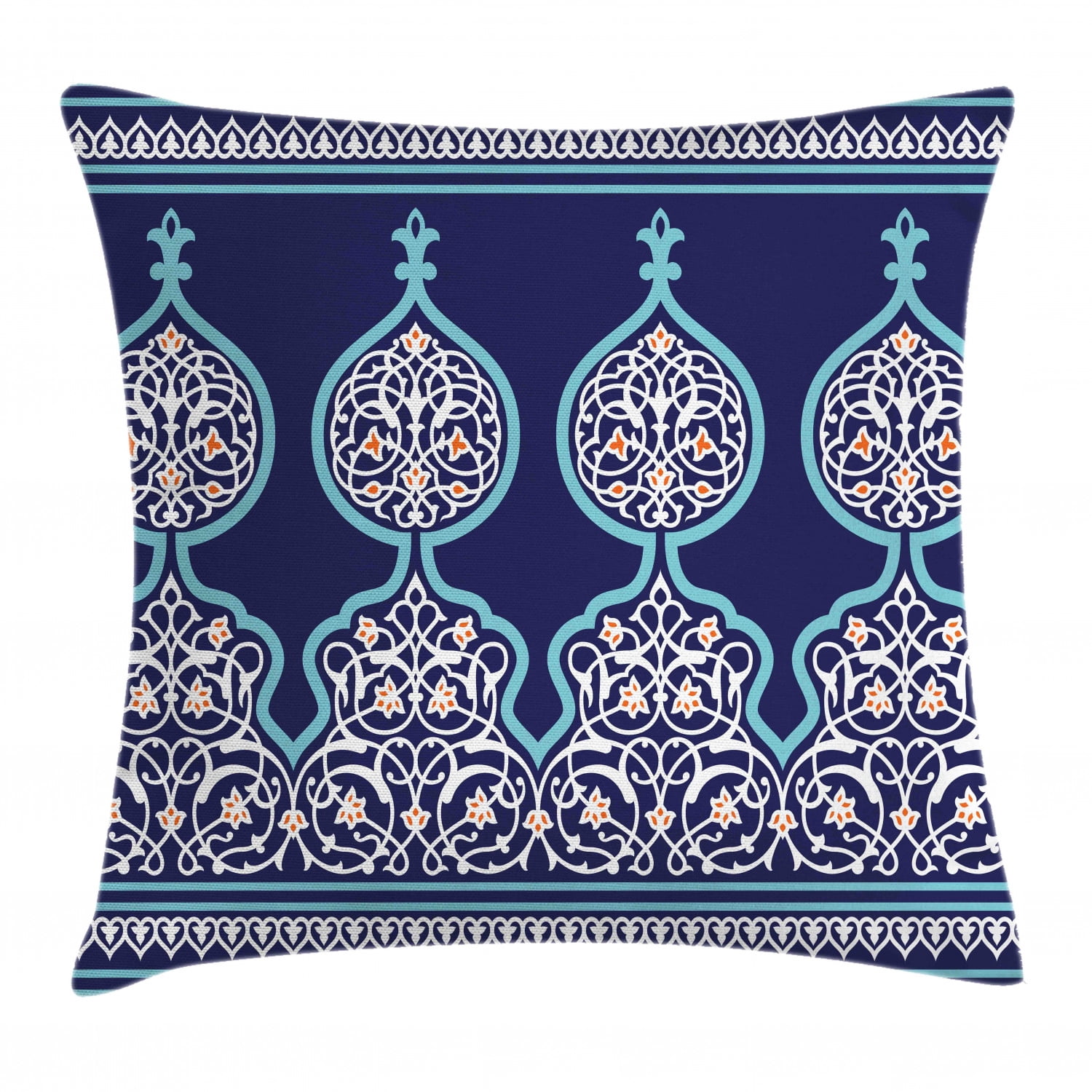Moroccan Throw Pillow Cushion Cover, Bohemian Style Old Middle Eastern Turkish Figures Mystical