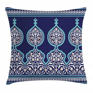 Moroccan Throw Pillow Cushion Cover, Bohemian Style Old Middle Eastern Turkish Figures Mystical Image Print, Decorative Square Accent Pillow Case, 18 X 18 Inches, Teal Royal Blue, by Ambesonne