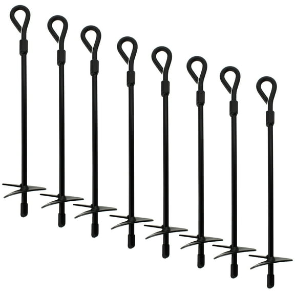 BISupply Ground Anchors, 15in - 8pk Black Shed Anchor Kit Ground Stakes