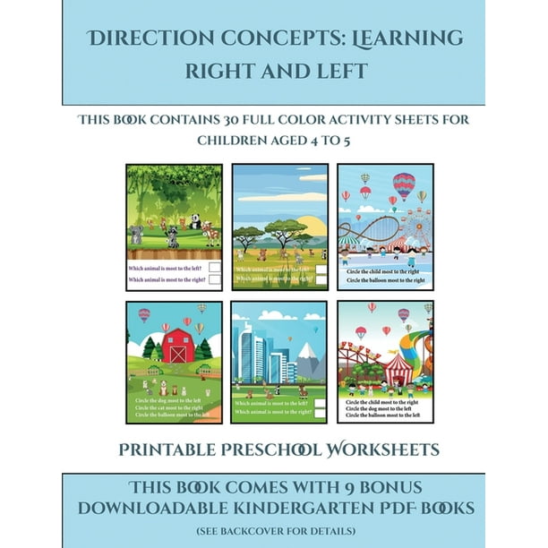 printable preschool worksheets printable preschool worksheets direction concepts left and right this book contains 30 full color activity sheets for children aged 4 to 7 series 1 paperback walmart com