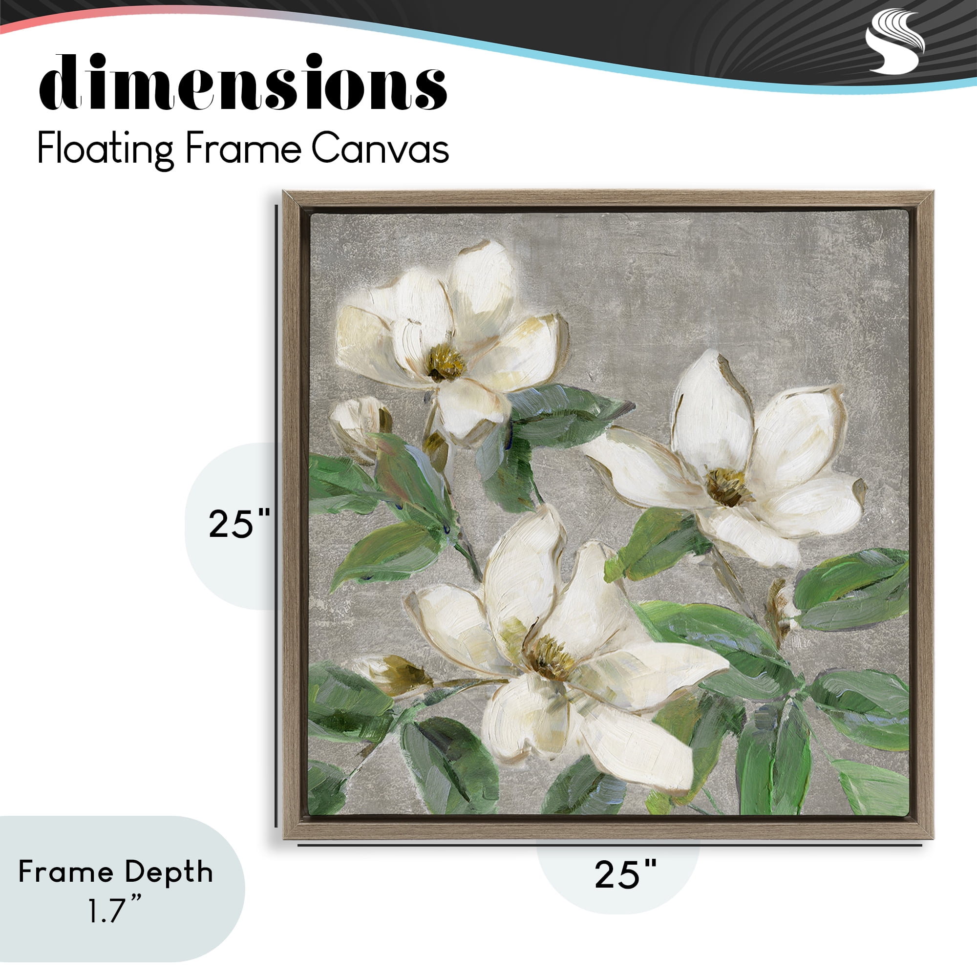 Stupell Industries Ivory Magnolias on Grey Brown Framed Floater Canvas Wall Art, design by Sally Swatland