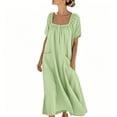 thumbnail image 2 of ClodeEU Women's Square Neck Puff Sleeve Maxi Dress,Casual Loose Fit Flowy Dress Mint Green,Women's Plus XXXL, 2 of 8