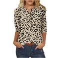 thumbnail image 3 of JURANMO 3/4 Sleeve Shirts for Women Fashion Leopard Print Tee Tops Casual Loose V Neck Button Blouse Tees 2024 Summer Holiday T Shirts Deals of the Day Brown M, 3 of 6