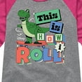 thumbnail image 3 of Disney - Toy Story - Rex This Is How I Roll - Toddler & Youth Girls Raglan Graphic T-Shirt, 3 of 4