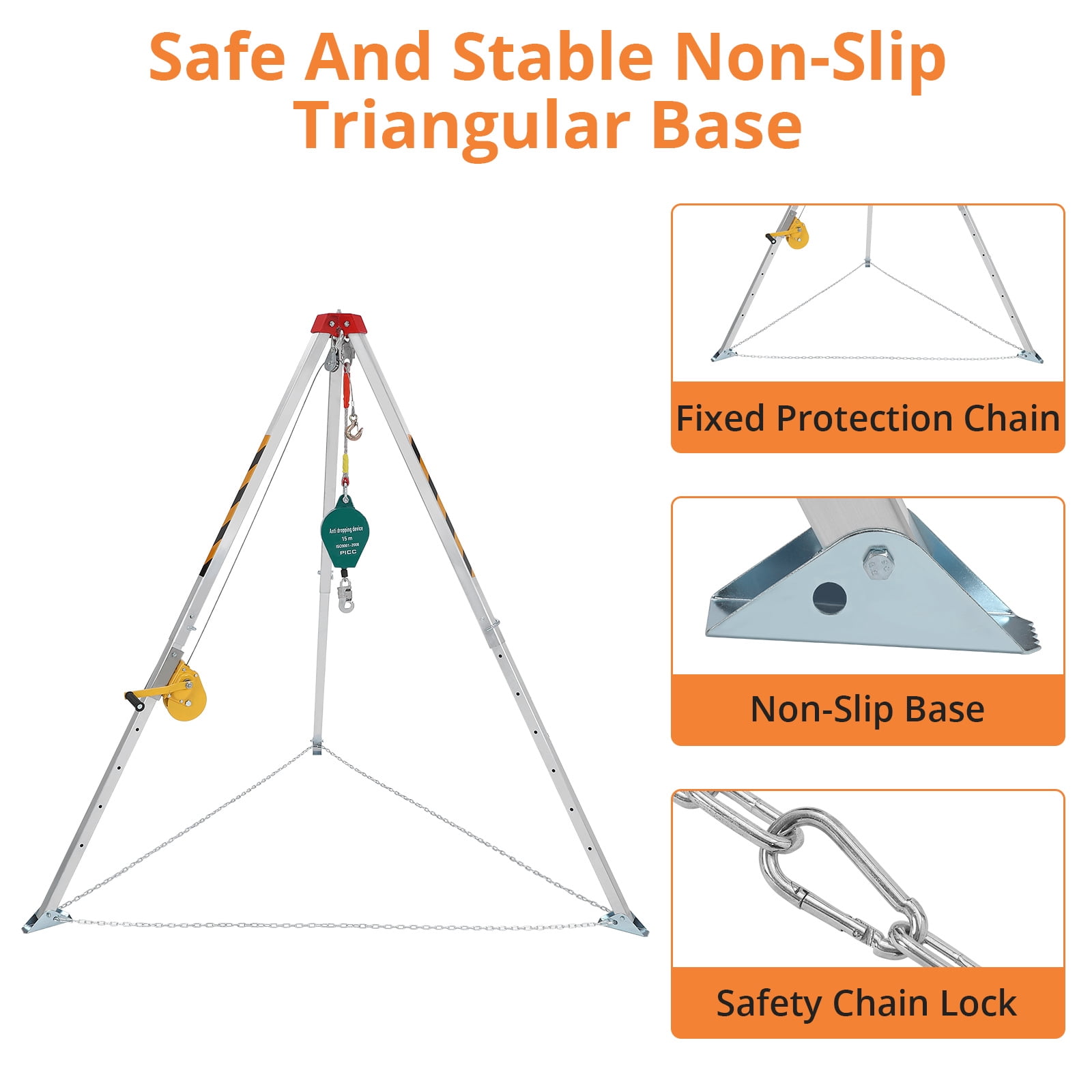EastVita Confined Space Tripod Kit with 1200 lbs Lifting Winch,Fall Arrester,Sewer Rescue Tripod,Self-Locking Safety Device