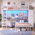 thumbnail image 4 of Torveric Bunk Bed with Hall Tree Twin Over Twin, L-Shaped Gaming LED Bunk Bed with Desk and Storages, Small Space Apartment Furniture Gift White, 4 of 16