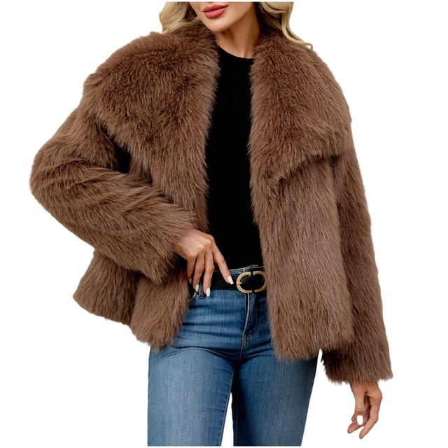 Hvobtty Veste Décontractée en Molleton à Manches Longues pour Femmes, Manteau Chaud en Fausse Fourrure pour Femmes, Manteau d'Hiver Uni avec Col Rabattu