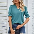 thumbnail image 4 of Birdeem Womens Summer Summer Solid Color V-Neck Pleated Loose Short Sleeve Top, 4 of 5