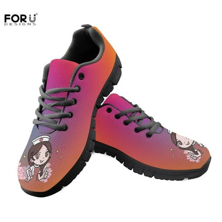 

Casual Ladies Flat Sneakers Cartoon Nurse Pattern Gradient Background Comfortable Women s Flats Lace Up Shoes 2021