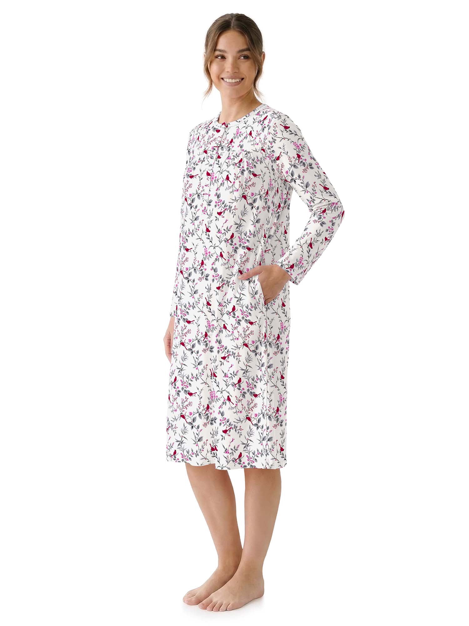 Aria Women’s Long Sleeve Stretch Velour 44" Sleepwear Nightgown, Sizes XS-5X
