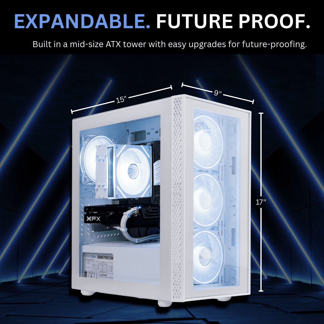 Novatech Titan Pro+ Prebuilt Gaming PC Desktop Computer - RTX 5060 - Ryzen 5 - 4.2GHz - 16GB RAM - 1TB M.2 SSD WiFi/BT, Win 11 - Gaming Computer Tower - Pre Built PC Gaming - 1 Year Warranty (White)
