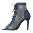 thumbnail image 4 of Modisza Women's Mesh Heels Sandals Open Toe High Heeled Pumps Trendy Lace Up Summer Boots Buckles Strap Party Stiletto Shoes Blue size 6.5, 4 of 5