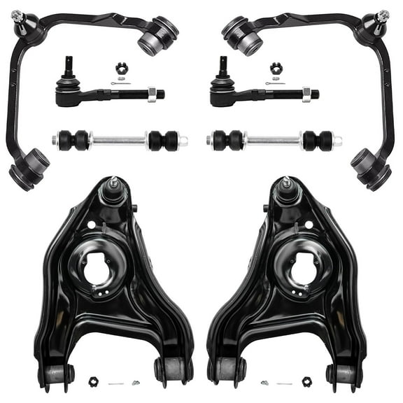 Detroit Axle - New 8pc Complete Front Upper and Lower Control Arm Suspension Kit Replacement for 2WD ONLY - Outer Tie Rods & Sway Bar Links