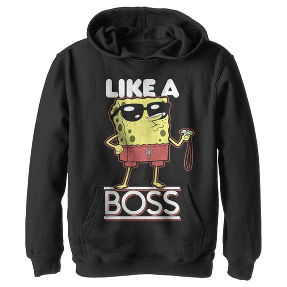 Boy's SpongeBob SquarePants Like A Boss  Pull Over Hoodie Black Large