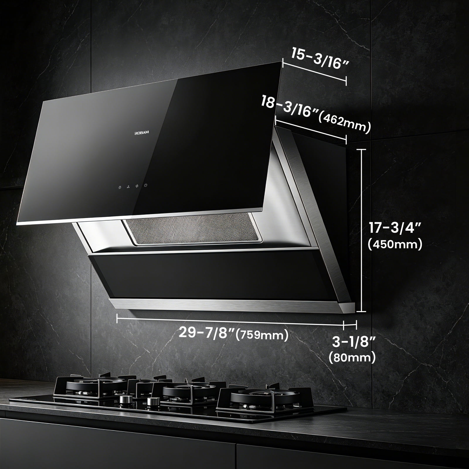 ROBAM 30”Under Cabinet Range Hood, 850 CFM Powerful Suction, Side-Draft Design with Touch Control, Dishwasher Safe Filter, Tempered Glass Surface Vent Hood 3 Speed Exhaust Fan