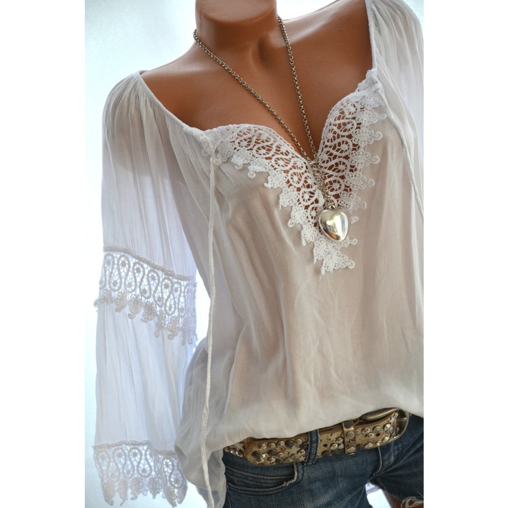 Hollow Out Women Spring Autumn Style Lace Blouses Shirts Casual Long Sleeve