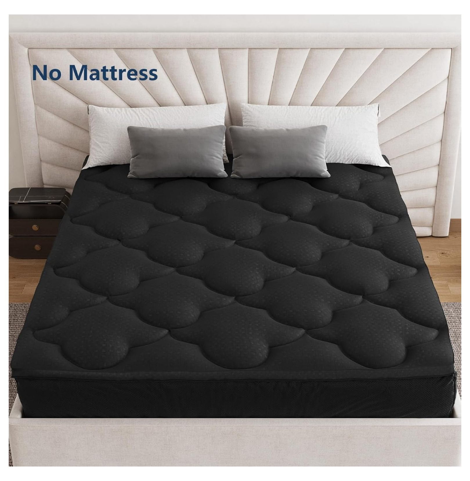 Pillow Top Mattress Topper California King Size, Mattress Pad Cover with 8-21 Inch Deep Pocket, Bed Mattress Protector for Back Soft Overfilled Down Filling, Black