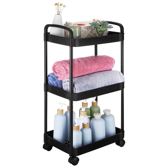 WORGEOUS Carro rodante Carro utilitario Carro rodante de 3 niveles Almacenamiento debajo del escritorio Carro junto a la cama Carro para refrigerios Carro organizador para libros