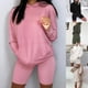 thumbnail image 5 of Black S Conjunto de trajes de entrenamiento de 2 piezas de otoño para mujer, jersey de manga larga, sudadera con capucha, cintura alta, pantalones cortos de motociclista ajustados, chánda, 5 of 5