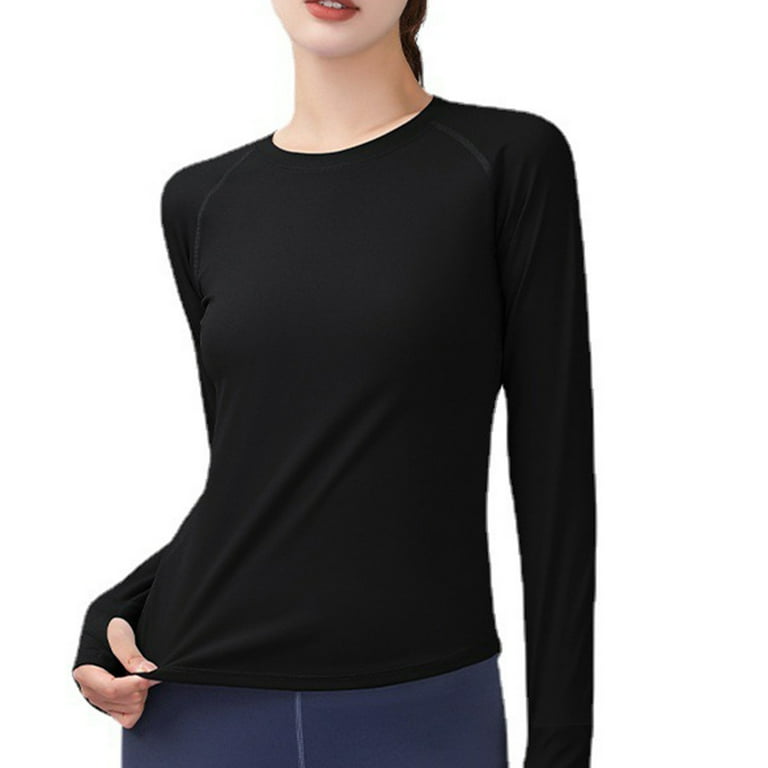 Women's Long Sleeve Gauze Fitness Yoga Top Quick Dry Breathable Cropped  Tight Workout Shirts Round Neck Pullover Running Athletic Shirt 