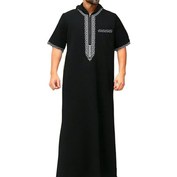Men's Embroidered Traditional Thobe Shirt Long Sleeve Loose Fit Comfortable Daily Wear for Spring Summer Season