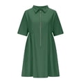 thumbnail image 6 of ZQUUVOU Women's Summer Dress Short Sleeve Comfortable Knee Length Outfit Daily Zip Collared Shirt Dress Green, 6 of 6