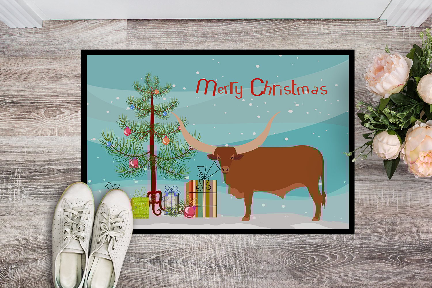 thumbnail image 2 of Caroline's Treasures BB9190MAT Ankole-Watusu Cow Christmas Door Mat, Indoor Rug or Outdoor Welcome Mat 18x27 Doormat ,, 2 of 4