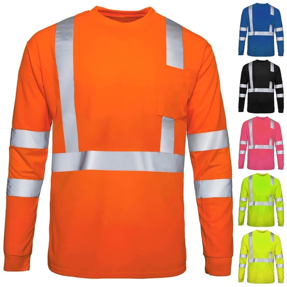Bovxnpu Men's Reflective Breathable Workwear Shirt Long Sleeve T-shirt Men's Long Sleeve Crew Neck Mesh Workwear Safety Tops