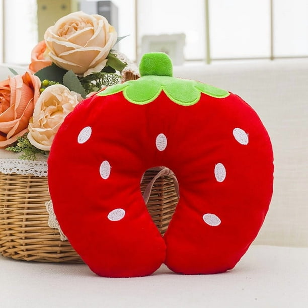 Bonita almohada cervical en forma de U | Almohada de viaje ergonómica para soporte cervical | Suave tela de felpa con divertidos diseños de animales y frutas | Portátil para vuelos, oficina y hogar